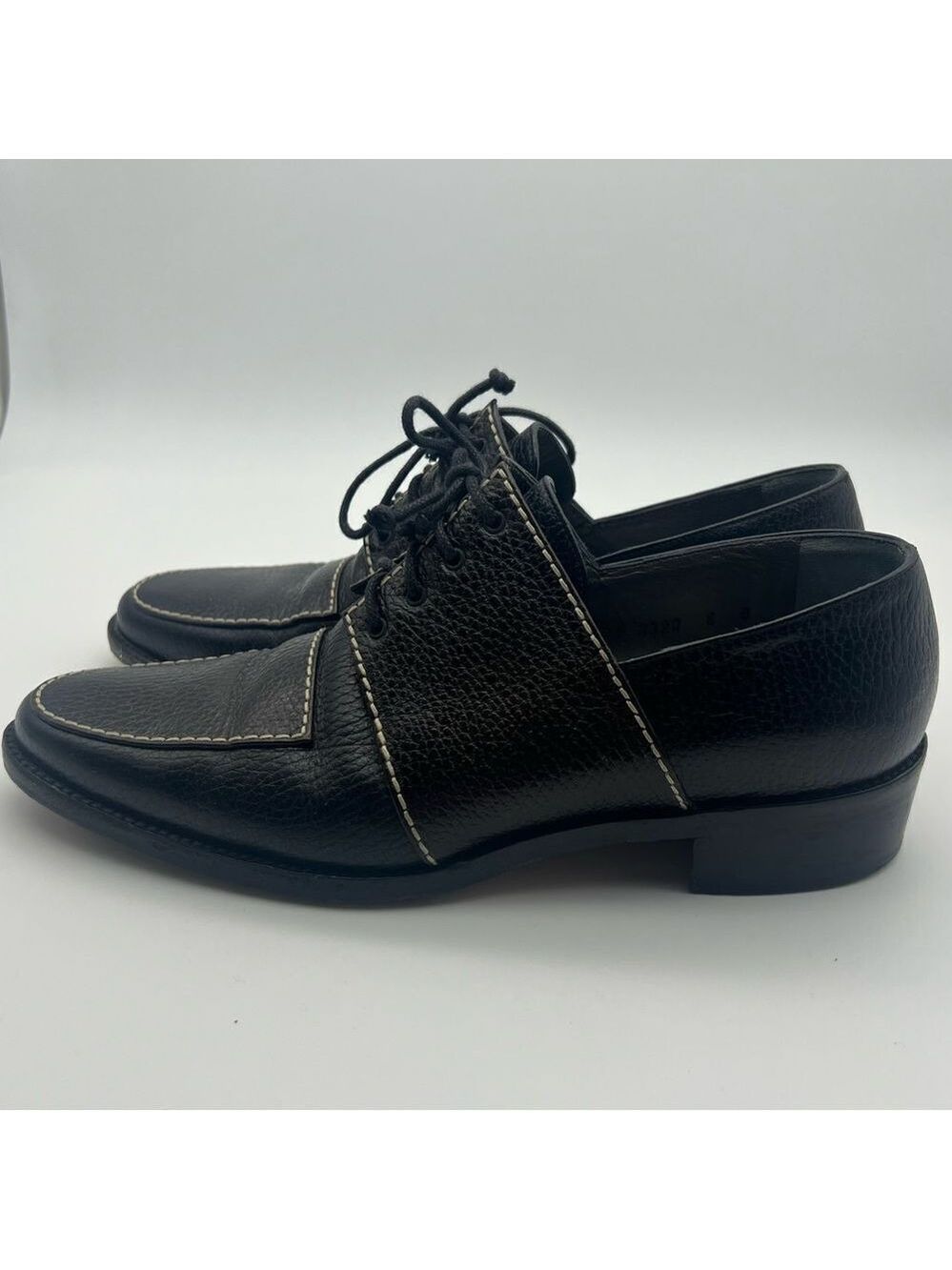 Walter Steiger Dark Brown with cream stitching Vintage Lace Up Loafers size 8 - Picture 6 of 11
